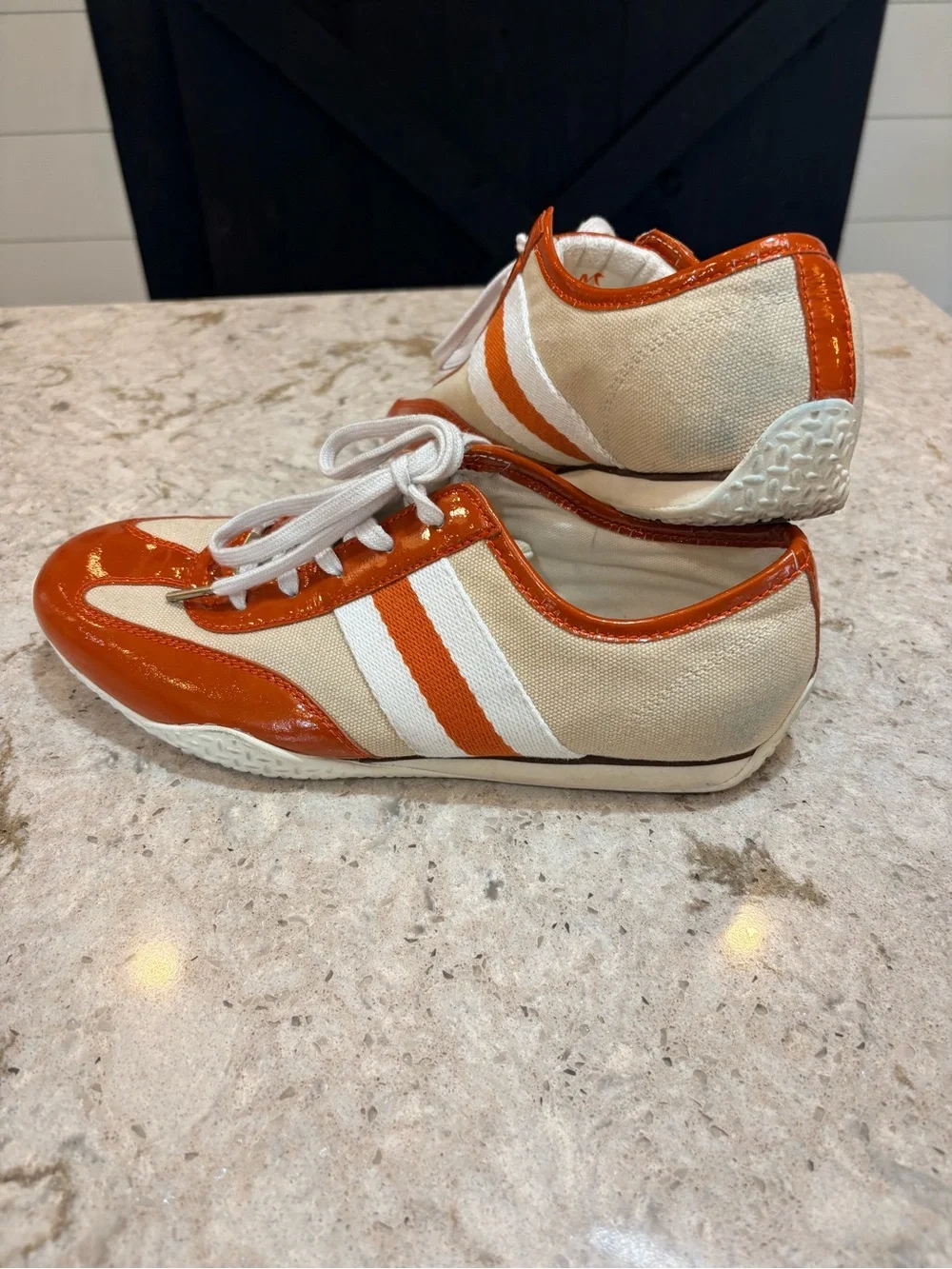 Michael Kors Orange and Cream Patent Leather Sneakers